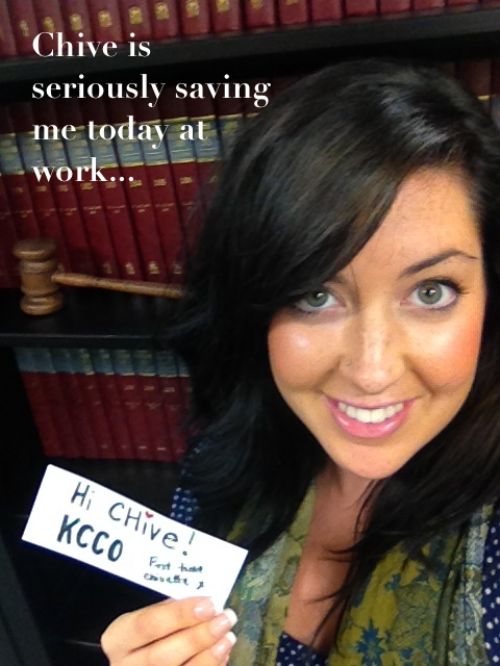sweet girl with pink lips and gray eyes poses with a message 'CHIVE IS SERIOUSLY SAVING ME TODAY AT WORK'.