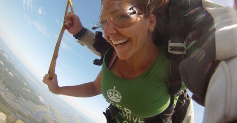 Hot girl skydiving with Keep Calm Chive On shirt