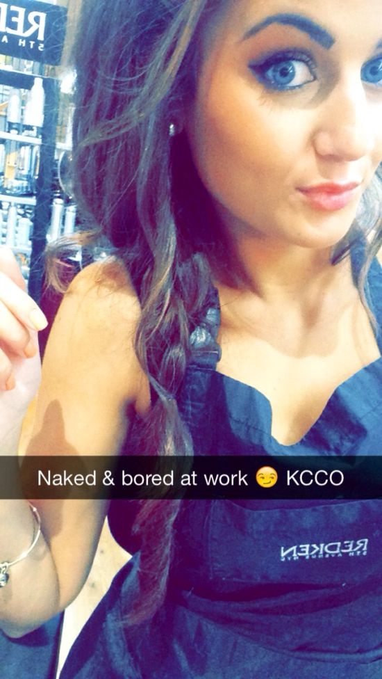 Bored at work brunette at salon KCCO