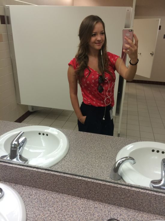 Bored at work brunette office bathroom selfie