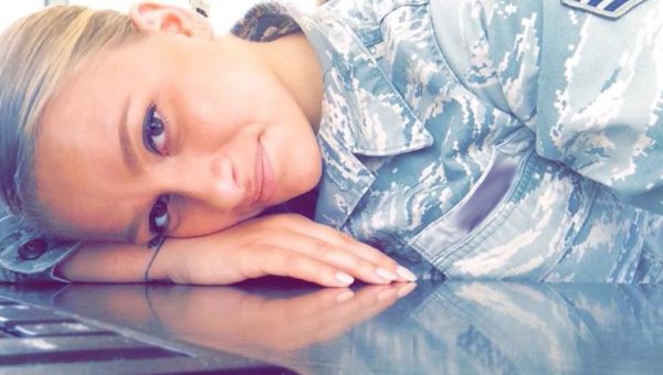 Army girl laying down