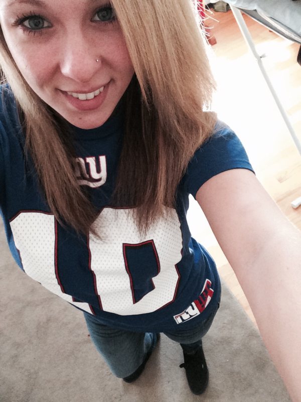 Selfie girl in NY giants jersey