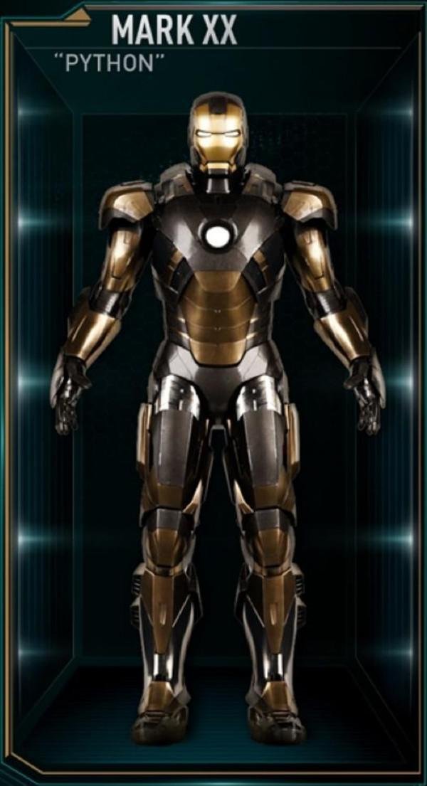 Mark Xx Python Every suit from the 'Iron Man' movies