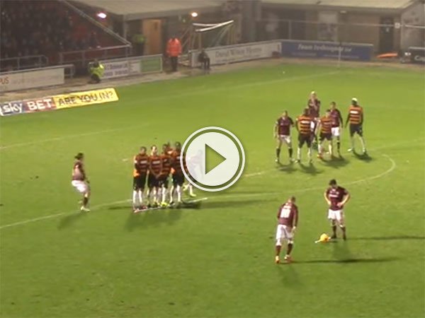 Barnet players kicks ball away at free kick (Video)