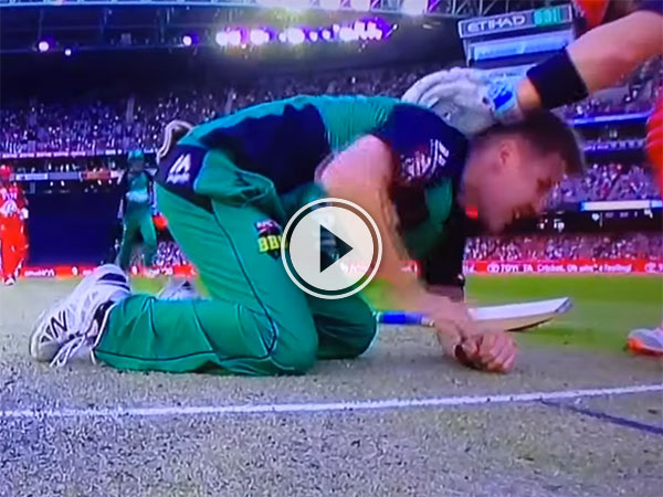 Bowler takes ball off nose and onto wicket (Video)