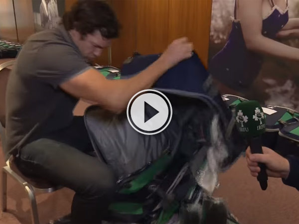 Ireland 2nd Row Mike McCarthy what was in his gear bag for the 6 Nations and he got just a little excited.