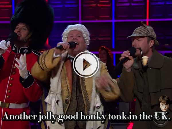 Luke Bryan and Dierks Bentley team up with James to perform an original British-themed country music song.