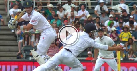 Stunning catch by James Taylor from England's seven-wicket win over South Africa in Johannesburg.