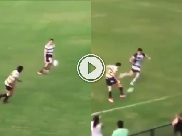 This Rugby player has got great feet he may well want to play football there's a lot more money in it.