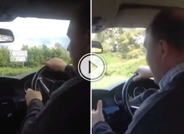 Man looking out the windshield while driving!