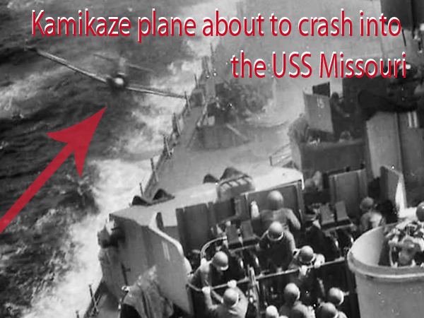 Photos of Kamikaze Crash into Navy USS Missouri Battle during WW2 WWII ...