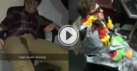 Passed out drunk guy has a great night out (Video)