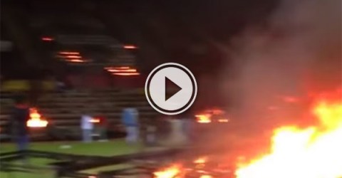 Turkish fans burn down old stadium (Video)