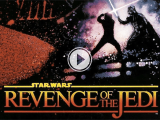 A 'Star Wars- Revenge of the Jedi' poster showing Darth Vader fighting a person with a light saber!
