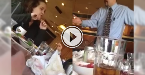 Picture of video of rude manager asking two mothers to shut their kids up