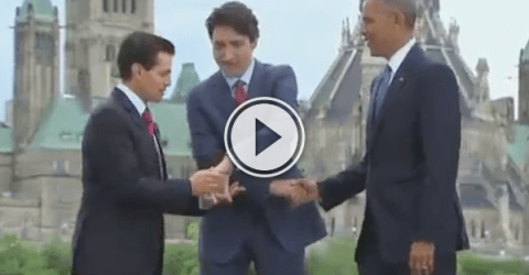 A PM, a POTUS and a President try to shake hands at the same time (Video)