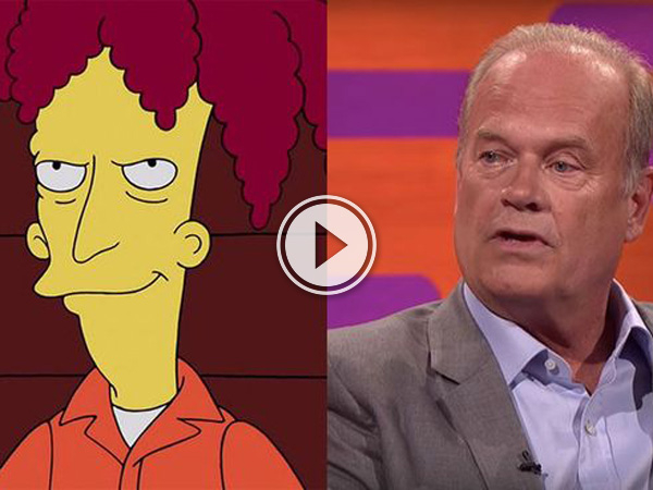 Sideshow Bob and Kelsey Grammer in grey jacket.