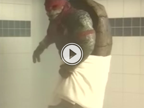 A Ninja turtle in a white bath towel!
