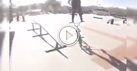 Oh god, why isn't he wearing a helmet? This trick is insane! (Video)