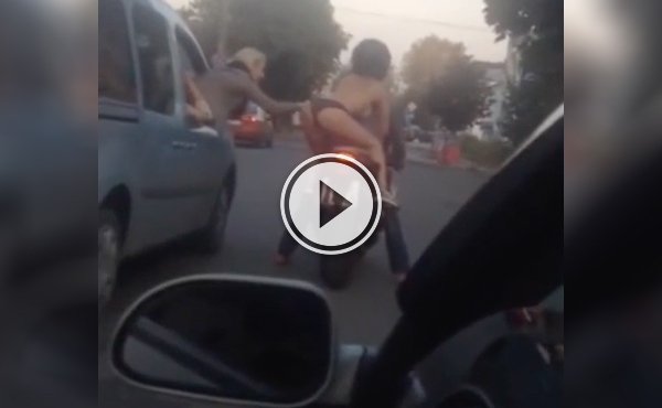 Topless Biker Rides Around city in just a thong (Video)