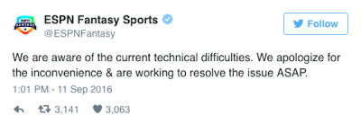 ESPN fantasy football site crashes on first Sunday of NFL season