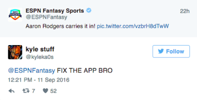 Users freak out as ESPN's fantasy football app, website go down for hours  on first day of NFL games – GeekWire