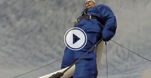 81 year old Grandma gets strapped to the top of a plane (Video)