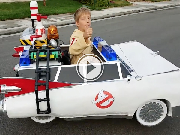 Kid in wheelchair makes awesome Halloween Ghostbusters Costume