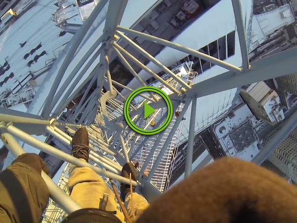 If you climb an ice covered crane, you're gonna have a bad time (Video)