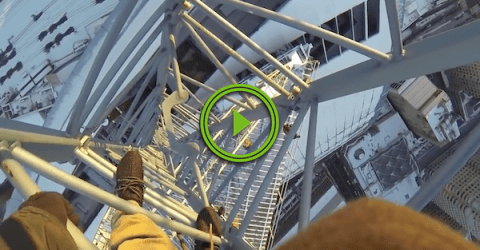 If you climb an ice covered crane, you're gonna have a bad time (Video)