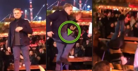 Guy dances on a table it doesn't end well (Video)