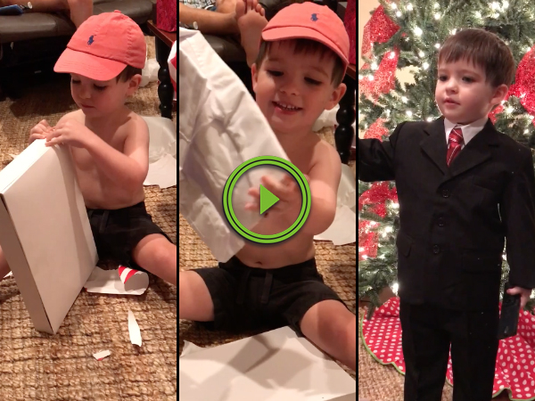 Adorable little boy gets a weatherman suit for christmas (Video)