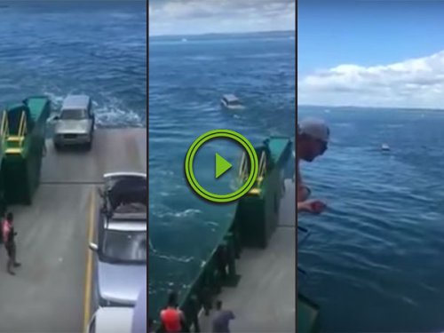 Unsecured car falls off the back of ferry (Video)