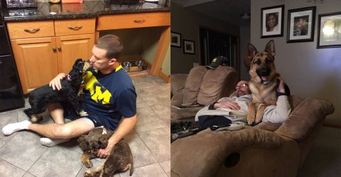 Dads cuddling with dogs (28 Photos)