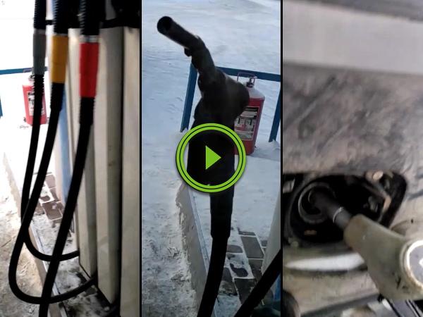 It's so cold in Russia that gas pump hoses freezes standing up