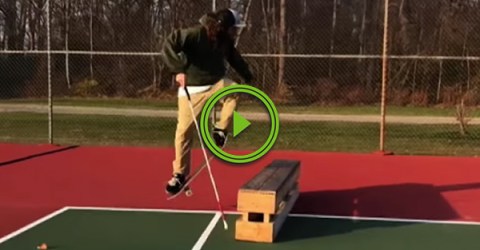Blind skateboarder does some cool tricks