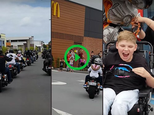 Disabled boy receives motorcycle ride-by for 13th birthday (Video)