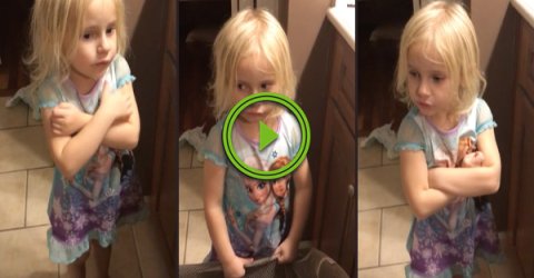 Little girl gets confronted about opening presents too early