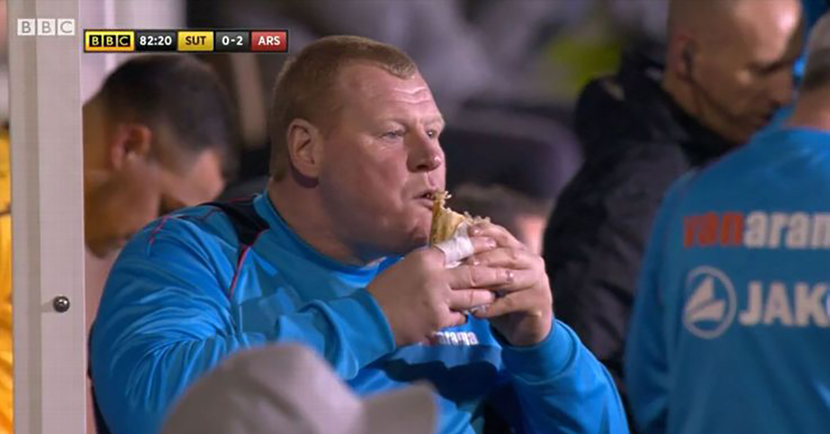 Sutton backup goalkeeper eats pie during match to win a bet