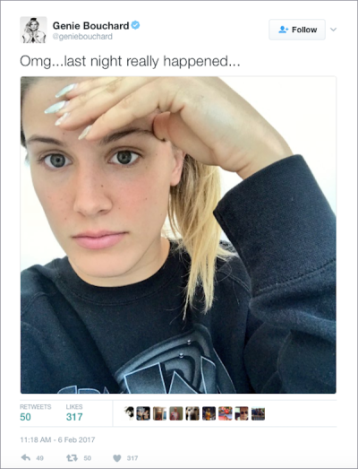 Genie Bouchard has arrived to Super Bowl with Twitter date guy (PHOTOS)