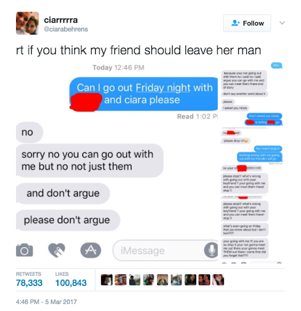Over-protective boyfriend won't let girlfriend go out with friends ...