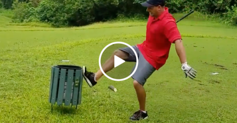 Guy rage quits while playing golf (Video)