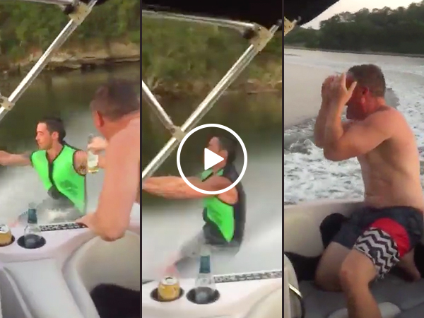 Showoff chugs a beer while barefoot skiing, karma intervenes (Video)