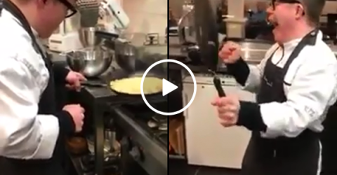 Cheerful boy with Down Syndrome is a pancake flipping king (Video)
