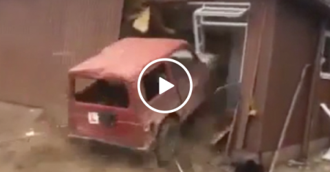 Man destroys house with his car (Video)