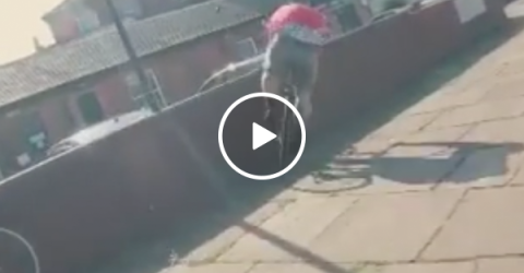 Biker tries taking shortcut through brick wall, gets sent into another dimension (Video)