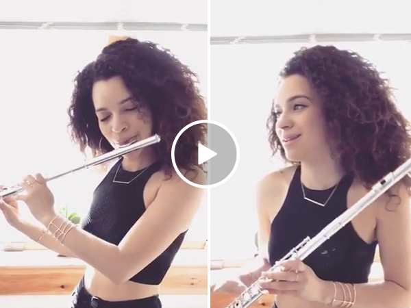 Cute girl plays along to 'Mask Off' (Video)