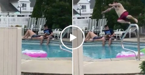 Dad cannonballs son and his girlfriend