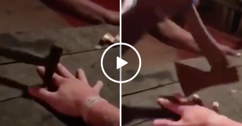 Man endures intense knife game for free shot at Thailand bar (Video)