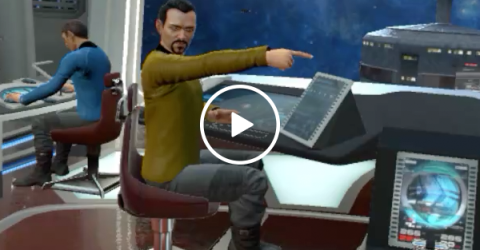 VR Star Trek gamers have hilarious reaction when girl enters the room (Video)